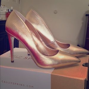 Call it spring gold pointy pumps